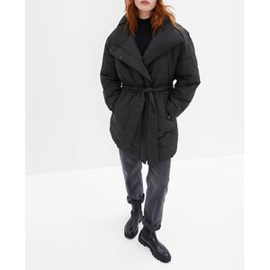 GAP Wrap Duvet Mid Length Belted Puffer Coat Jacket Black Large